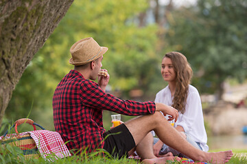 Image showing Couple in love enjoying picnic time