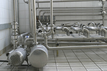 Image showing pipes and valves in modern dairy