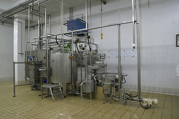 Image showing temperature controlled tanks and pipes in modern dairy