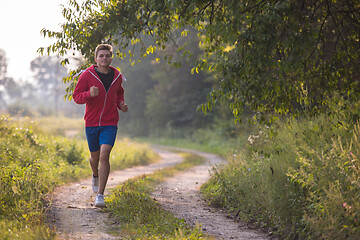 Image showing man jogging along a country road