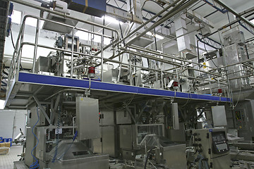 Image showing temperature control valves and pipes  in modern dairy