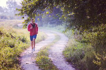 Image showing man jogging along a country road