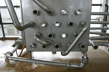 Image showing pipes and valves in modern dairy plant