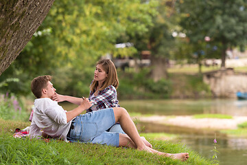 Image showing Couple in love enjoying picnic time