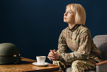 Image showing Portrait of young female soldier