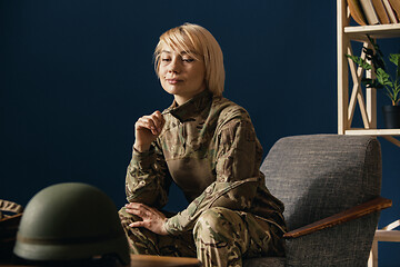 Image showing Portrait of young female soldier