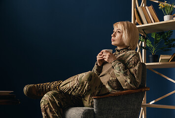 Image showing Portrait of young female soldier