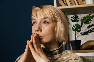 Image showing Portrait of young female soldier