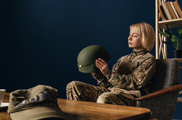 Image showing Portrait of young female soldier