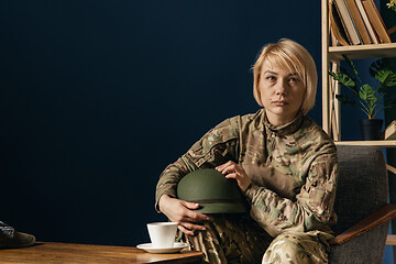 Image showing Portrait of young female soldier