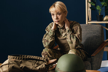 Image showing Portrait of young female soldier