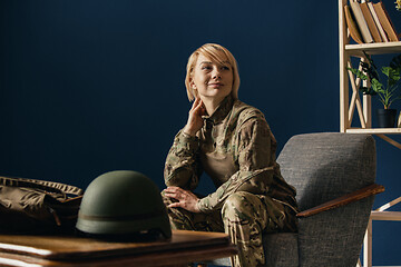 Image showing Portrait of young female soldier