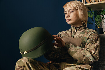 Image showing Portrait of young female soldier