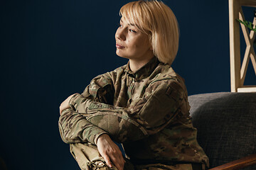 Image showing Portrait of young female soldier