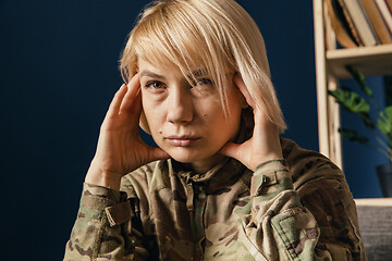 Image showing Portrait of young female soldier