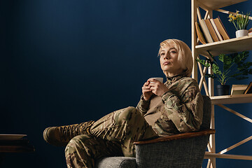 Image showing Portrait of young female soldier