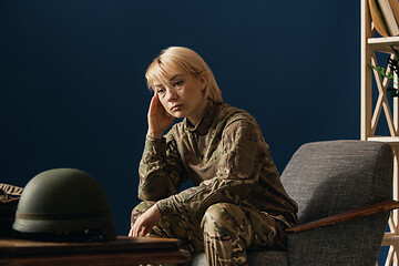 Image showing Portrait of young female soldier