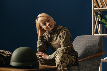 Image showing Portrait of young female soldier