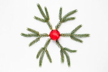 Image showing christmas ornament of fir branches and red ball