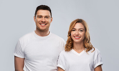 Image showing portrait of happy couple in white t-shirts