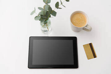 Image showing tablet pc computer, credit card and cup of coffee