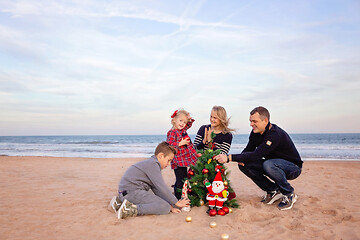 Image showing Final touches for Christmas party on the beach