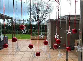 Image showing Decorated house window. Christmas and New Year holidays