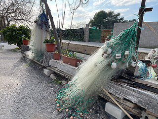 Image showing Fishing nets in the village. El Palmar, Spain