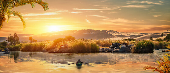 Image showing Nile in Aswan at sunset