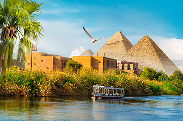 Image showing Pyramids near Nile River