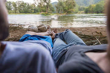 Image showing couple spending time together in straw tent