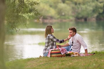 Image showing Couple in love enjoying picnic time