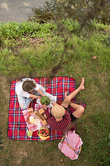 Image showing top view of couple enjoying picnic time