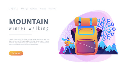 Image showing Winter hiking concept landing page.