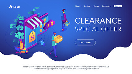 Image showing Online discount store concept Isometric 3D landing page.