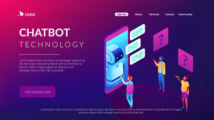 Image showing Chatbot technology isometric 3D landing page.