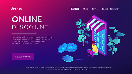 Image showing Discount online concept Isometric 3D landing page.