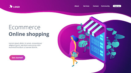 Image showing Online shopping concept Isometric 3D landing page.