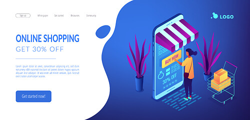 Image showing Online purchase concept Isometric 3D landing page.