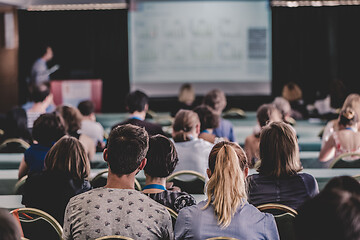 Image showing Audience in lecture hall participating at business conference.