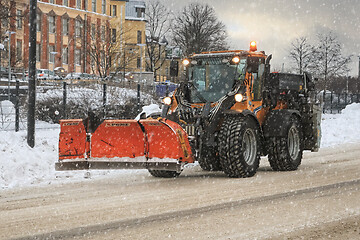 Image showing Tractor and Articulated Snow Plough in City