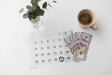 Image showing black friday date on calendar, money and coffee