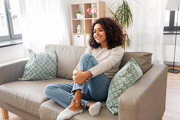 Image showing happy african american young woman at home