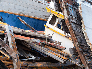 Image showing Wrecks of old, wooden fishing boats