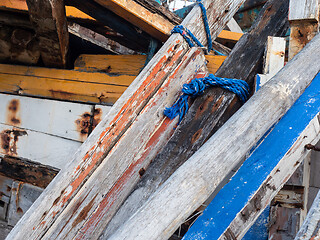 Image showing Wrecks of old, wooden fishing boats