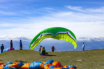 Image showing Monte San Vicino, Italy - November 1, 2020: Paragliding in the m