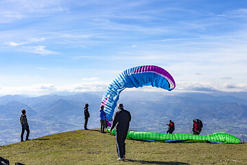 Image showing Monte San Vicino, Italy - November 1, 2020: Paragliding in the m