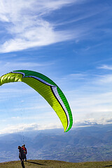 Image showing Monte San Vicino, Italy - November 1, 2020: Paragliding in the m