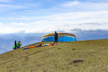 Image showing Monte San Vicino, Italy - November 1, 2020: Paragliding in the m