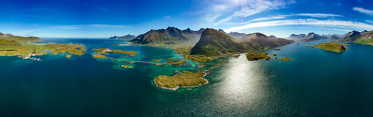 Image showing Fredvang Bridges Panorama Lofoten islands